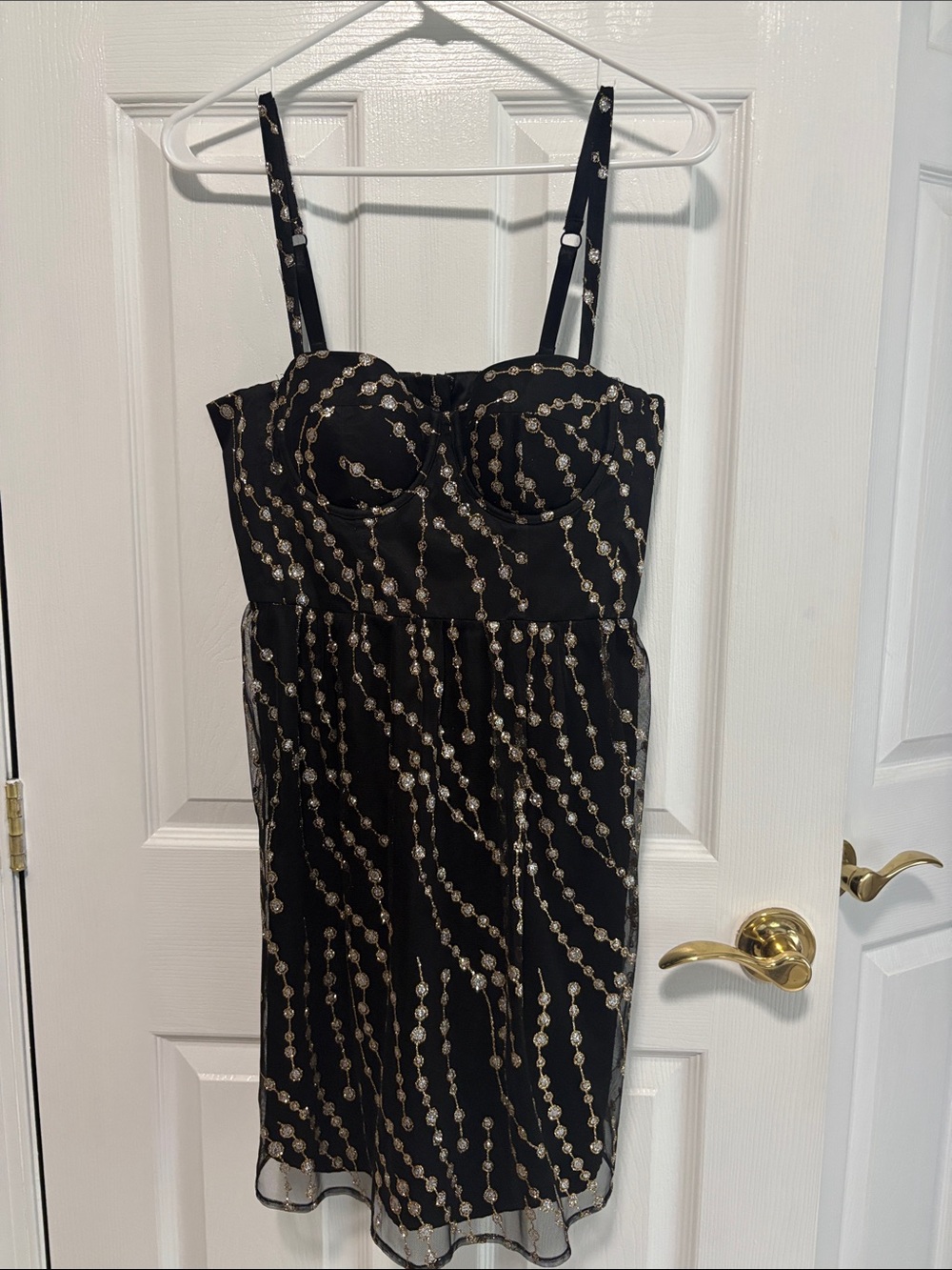 Moda International Black Mini Dress with Gold Bead Detail